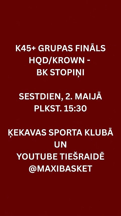 Video kadrs: Latvijas Maksibasketbola K45+ grupas čempionāta zelta spēle “HQD/Krown” – BK “Stopiņi” sestdien, 2. maijā p…